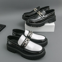 Mocassins Grande Taille 47, Chaussures Décontractées à Enfiler en PU Style Britannique pour Jeunes, Talon Plateforme Brillant Rehaussant pour l'Été