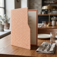 Porte-menu A4 en PU tissé texturé avec pochettes insérables pour restaurants, cafés et hôtels