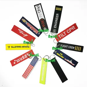 Custom Flight Crew Embroidery Keychain Twill Jet Tag Embroidered Key Tag With Your Own Logo