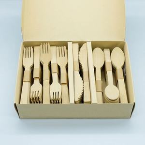 Ensemble de couverts en bambou jetables | 100% Ustensiles de fête biodégradables compostables et personnalisables entièrement naturels et écologiques - Product Image 1