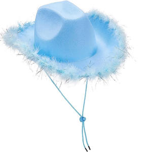 Chapeau de cow-boy à bordure de fourrure personnalisée, chapeau de Cowboy rose décoratif avec plumes - Product Image 6