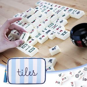 Sac de rangement pour tuiles de Mahjong avec fermeture éclair, pochette brodée rayée pour tuiles de Mahjong, sacs pour tuiles de jeu de société - Product Image 4