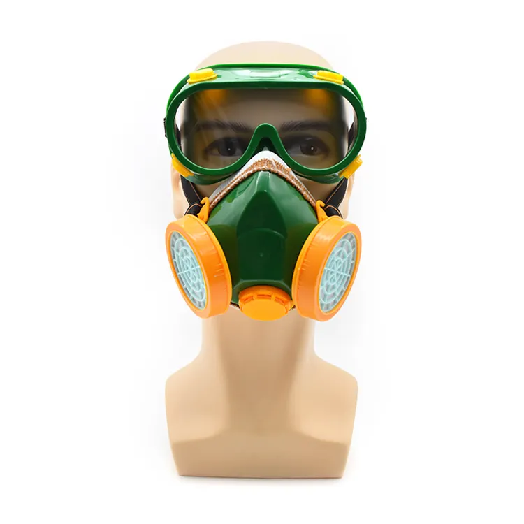 Wholesale Custom High Quality Blue Color PVC Double Filtering Valve Anti Dust And Smoke Mask Respirator Goggles Set