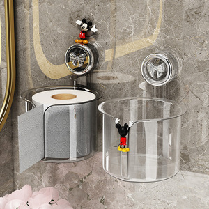 Soporte de papel higiénico con ventosa, montado en la pared, sin taladro, diseño circular transparente para baño - Product Image 1