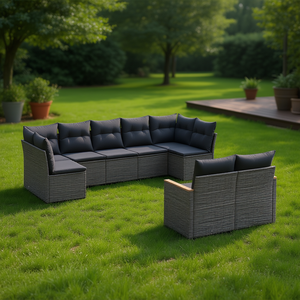 Modular Dark Grey PE Rattan Garden <b>Sofa</b> <b>Set</b> Outdoor Furniture Contemporary Design High Density Foam Cushions - Product Image 2