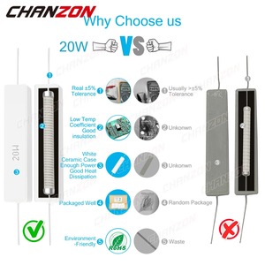 <span class=keywords><strong>10</strong></span> pièces <span class=keywords><strong>20W</strong></span> 5% résistances bobinées en ciment 0.1 - 20K <span class=keywords><strong>Ohm</strong></span> 20Watt résistance céramique bobinée à fil fixe inductif 0.33 1 2.5 <span class=keywords><strong>10</strong></span> 15 2R2 - Product Image 3