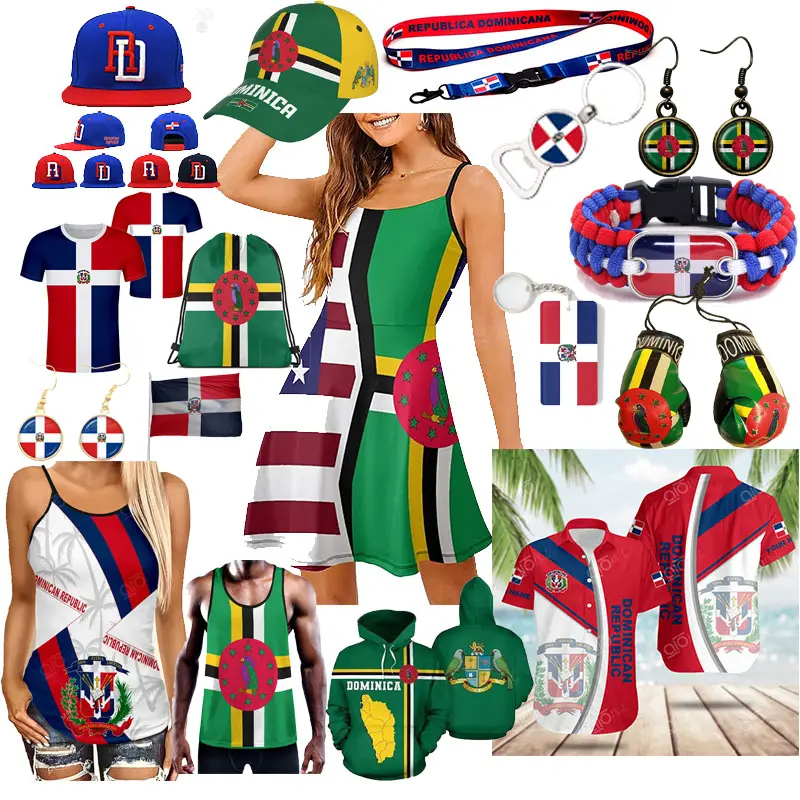 Dominica gurur temel formu havai gömleği dominika bayrağı Kente desen Polo GÖMLEK dominika şapka hoodies polo kazak çanta T-shirt