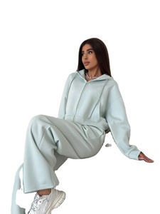 Bầu Trời Màu Xanh Của Phụ Nữ Thể Thao Đặt Bán Buôn Trống Áo Áo Khoác Và Theo Dõi Quần Thoáng Khí Hai Mảnh Ropa Deportiva Mujer - Product Image 5