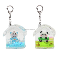 Porte-clés personnalisable en acrylique, motif maison-villa volante de dessin animé, avec flotteur 3D et paillettes aquatiques à effet sable mouvant
