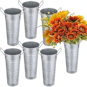 Seau à fleurs Art Déco en acier galvanisé, à double poignée, en fer argenté, vase de table, décoration de mariage - Product Image 4