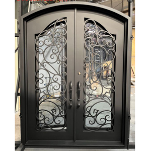 Porte extérieure en <span class=keywords><strong>fer</strong></span> <span class=keywords><strong>forgé</strong></span> noir antique à double battant, avec motif floral décoratif, à rupture de pont thermique, en vente - Product Image 5