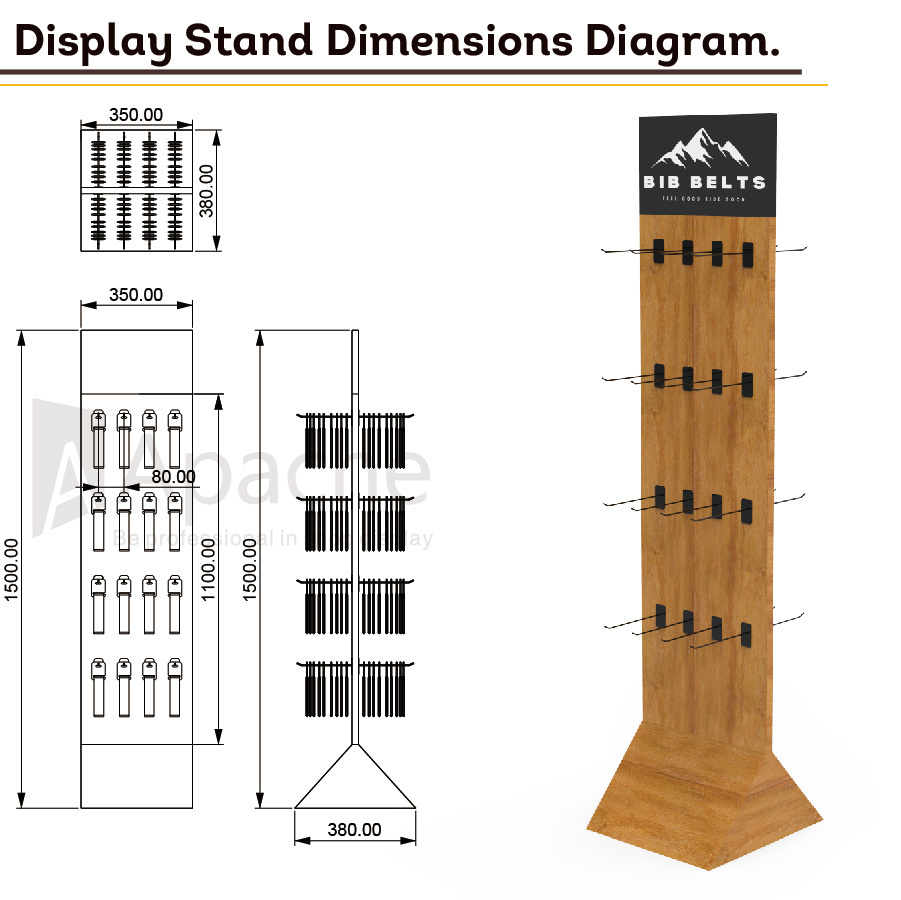 Apache Custom Wooden Belt Display Stand Display Rack for Supermarket & Retail Store & Clothing Store — view 2
