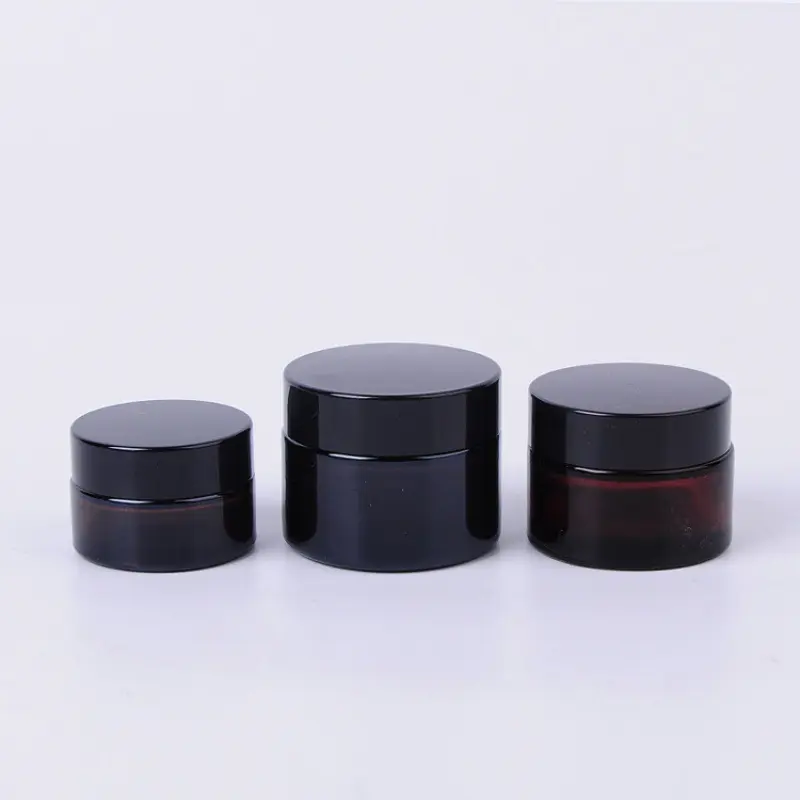 Matte Black Amber Clear round Glass Jar with Plastic Cap 5ml-100ml Screen Printing Skincare Cream Bottle for Cosmetic Use