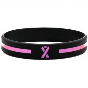 <b>Breast</b> Cancer Awareness pink Ribbon Medical Alert <b>Silicone</b> Wristbands Custom Bracelets logo - Product Image 5