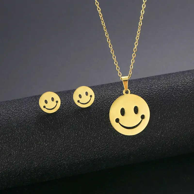 Roestvrijstalen Ketting Oorbel Voor Vrouwen Cadeau Lachend Gezicht Ketting Choker Smiley Charme Sieraden Niet Bezoedeld