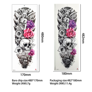 Tatuajes Temporales de <span class=keywords><strong>Manga</strong></span> Completa y Media <span class=keywords><strong>Manga</strong></span> para Hombres y Mujeres, Diseños de Calaveras, Rosas, Leones y Flores, Grandes, Impermeables, para Piernas y Cuerpo - Product Image 2