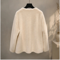 Manteau court d'hiver pour femme en fausse fourrure de vison, col en V, sans col, poches matelassées, ouverture frontale, 100 % polyester, doux et moelleux
