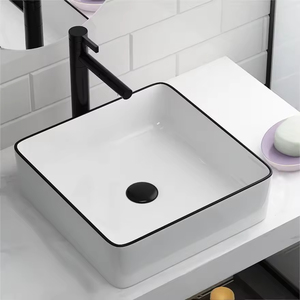 <span class=keywords><strong>Lavabo</strong></span> de Cerámica Moderno y Minimalista para <span class=keywords><strong>Baño</strong></span>, de Lujo, Blanco con Borde Negro, <span class=keywords><strong>Lavabo</strong></span> Artístico para Montar en la <span class=keywords><strong>Encimera</strong></span>, para Hotel o Villa - Product Image 3