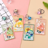 Porte-clés en acrylique transparent à motif animalier de dessin animé, en forme de cloche, avec étui de protection pour carte d'accès étudiant et carte de repas