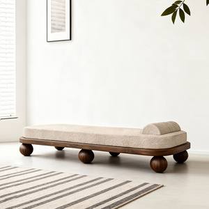 Solid Wood <b>Bench</b> With Fabric Cushion Soft Seating Home Stool Ottoman Long <b>Bench</b> For Living Room - Product Image 4