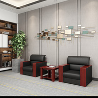 Ensemble canapé et table basse en cuir pour bureau, nouveau style chinois, structure en bois, mousse à densité moyenne, minimaliste, usage commercial