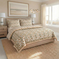Ensemble de literie en coton 100% imprimé à la main, ensemble de housse de couette 4 pièces, doux et respirant, linge de lit imprimé floral chaud pour hôtel et maison
