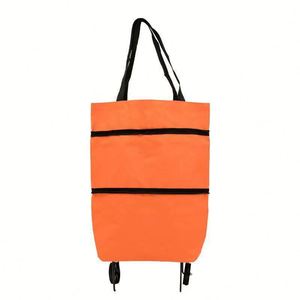 Custom Logo Screen Printed Oxford Cloth <b>Foldable</b> Shopping <b>Cart</b> Trolley Bag with Wheels Household Use - Product Image 3