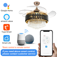 Lámpara Candelabro de Cristal de Lujo para Dormitorio con Ventilador de Techo LED, Ventilador de Techo de Lujo con Luz LED Inteligente