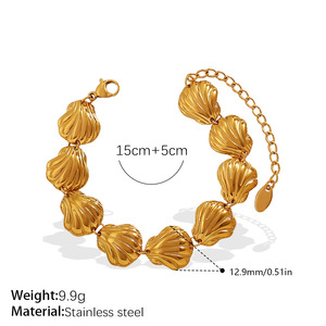 New Fashion 18K Gold Plated <b>Shell</b> Texture Jewelry Set Anti-fade Dainty <b>Bracelet</b> Necklace Stackable INS Style Versatile Women - Product Image 4