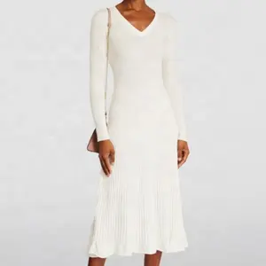 针织品制造商定制白色羊毛混纺优雅休闲新设计连衣裙时尚服装2023女式针织毛衣连衣裙
