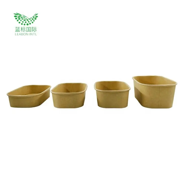 Rectangle Paper Bowl With Pp Lid For Salad Food Take Out