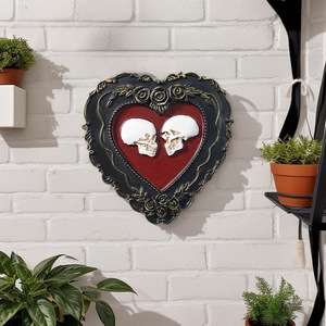 Plaque murale en résine vintage, motif cœur de crâne gothique effrayant, décoration murale <span class=keywords><strong>romantique</strong></span> sombre pour Halloween, accessoire de décoration murale en gros - Product Image 2