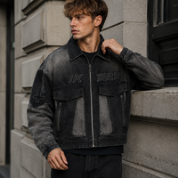 Veste zippée personnalisée IKDEER, dégradé noir, détails brodés, multi-poches, pour un style urbain tendance au quotidien