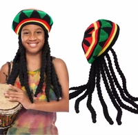 Rasta Vintage jamaicano Rasta peluca negra sombrero de pelo largo rastas trenza gorro de punto divertido sombrero para fiesta accesorio de disfraz
