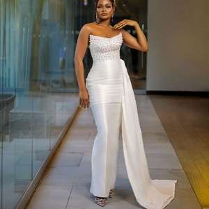beaded reception dress for bride One Shoulder Wedding Dress, Maxi Lace Reception Dress, After Party Bridal Dress, Sheer Elopement Dress, Beaded Dress With Detachable Train 10 main image 1