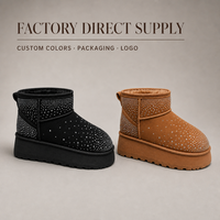 Bottes d'hiver pour femmes, doublées de fausse fourrure, avec strass, bottines à plateforme épaisse, chaussures chaudes et tendance, couleur personnalisée, fabrication ODM