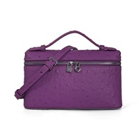 Sac à main pour femme motif autruche ; Sac bandoulière en cuir véritable ; Sac boîte à lunch