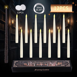 12Pcs Floating <b>Tapered</b> LED Flameless <b>Candles</b>, Hanging Flickering Battery Operated Table Centerpiece, Matte Finish, Halloween Par - Product Image 1