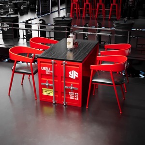Ensemble de mobilier de <span class=keywords><strong>bar</strong></span> industriel rouge-Combinaison table et chaises pour cafés, salons et espaces de négociation - Product Image 4