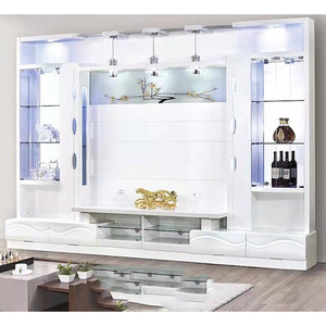 Wooden modern big size Tv Cabinet Combined With Lights and Showcase designs