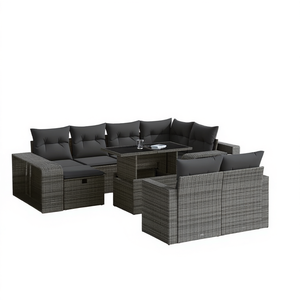Conjunto de Sofás Modulares de Ratán Gris para Jardín, 10 Plazas, Muebles de Exterior Contemporáneos Resistentes a la Intemperie - Product Image 1