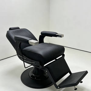 Fauteuil de barbier en cuir PU noir, hydraulique, inclinable, mobilier de salon, base ronde robuste, chaise de coiffure - Product Image 2