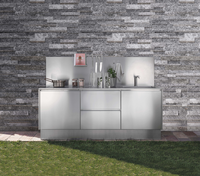 Cuisine extérieure modulaire personnalisée, moderne, écologique, ignifuge, en acier inoxydable, avec évier et tiroir coulissant
