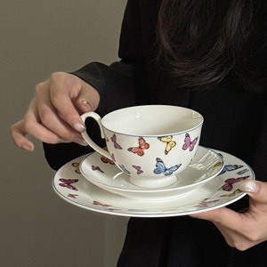 French Vintage Classic Butterfly Afternoon Tea Set Ceramic Plate Dessert Plate Cake Plate <b>Cup</b> <b>Saucer</b> Espresso Stock Gift Option - Product Image 1