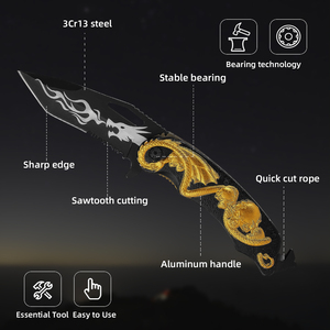 Cuchillo de Bolsillo Plegable HL con Patrón de Dragón Dorado en Relieve 3D, para Supervivencia al Aire Libre y Camping - Product Image 4
