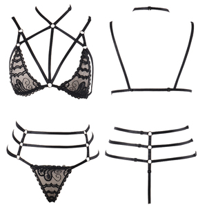 Completo Intimo Sexy in Pizzo con Reggicalze in Rete Traspirante Floreale Trasparente Senza Cuciture per la Notte di Nozze Autunnale N0106 - Product Image 5