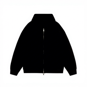 Men's Black Oversized Zip-Up Sweatshirt Stand Collar Knitted Casual Solid <b>Colour</b> Autumn Wear 2027 - Product Image 1