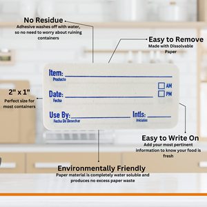 Dissolvable Food <strong>Labels</strong> 2x1 Inch 1000 PCS Blue for Food Containers Bottle Storage <strong>Bins</strong> Kitchen Pantry Labeling - Product Image 2