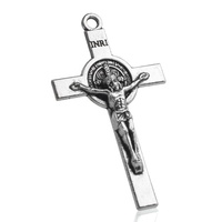 Jésus Crucifix 37x22mm St bénett accessoires de chapelet de haute qualité pendentif croix en argent