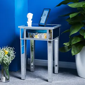 China Supplier mesita de noche Silver Bedroom Bed Side Table Glass Mirror Nightstand with Drawers